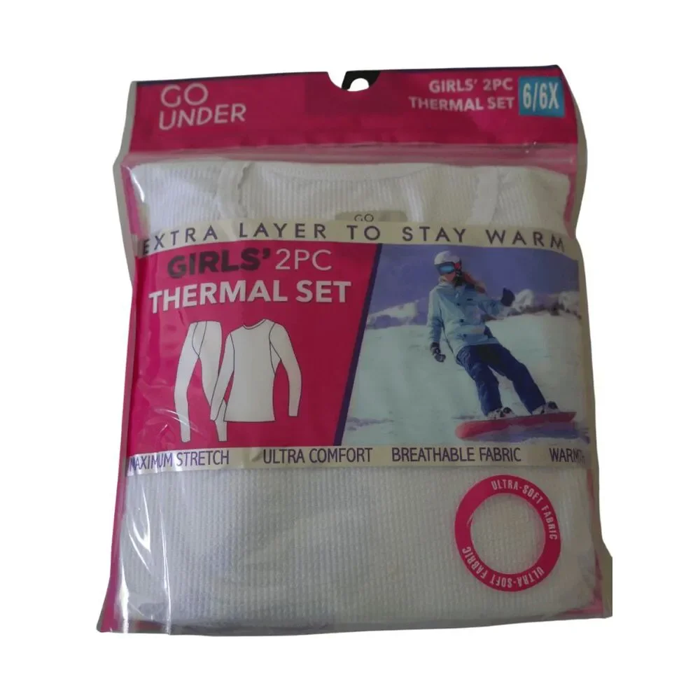 GO UNDER Girls 2PC Thermal Set WHITE Base Layer Ultra-Soft Size M 7/8